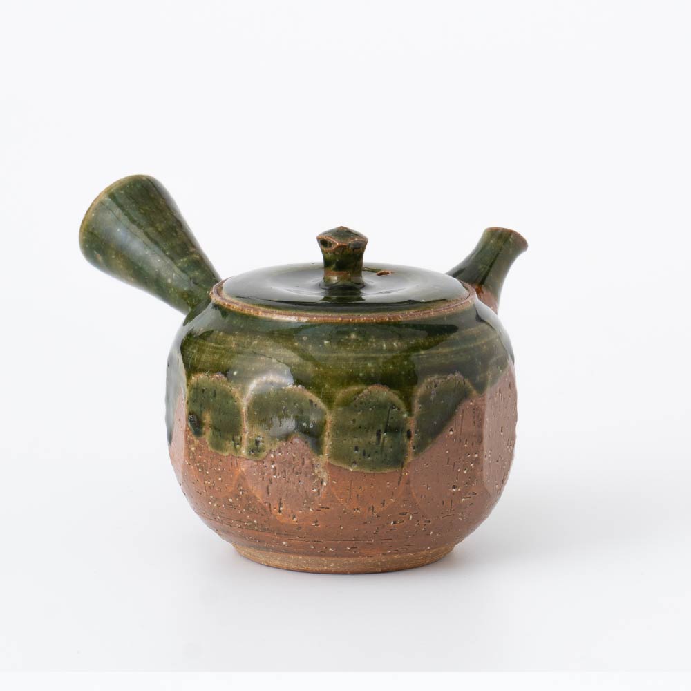 Kyusu Teapot Tokoname Yaki - Green Glaze [Built-in ceramic mesh filter]