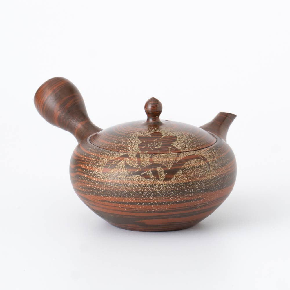 Kyusu Teapot Tokoname Yaki - Nerikomi Flower [Built-in ceramic mesh filter]
