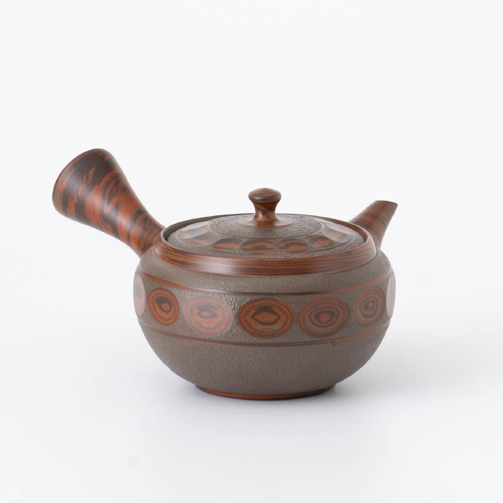 Kyusu Teapot Tokoname Yaki - Brown Marble [Built-in ceramic mesh filter]