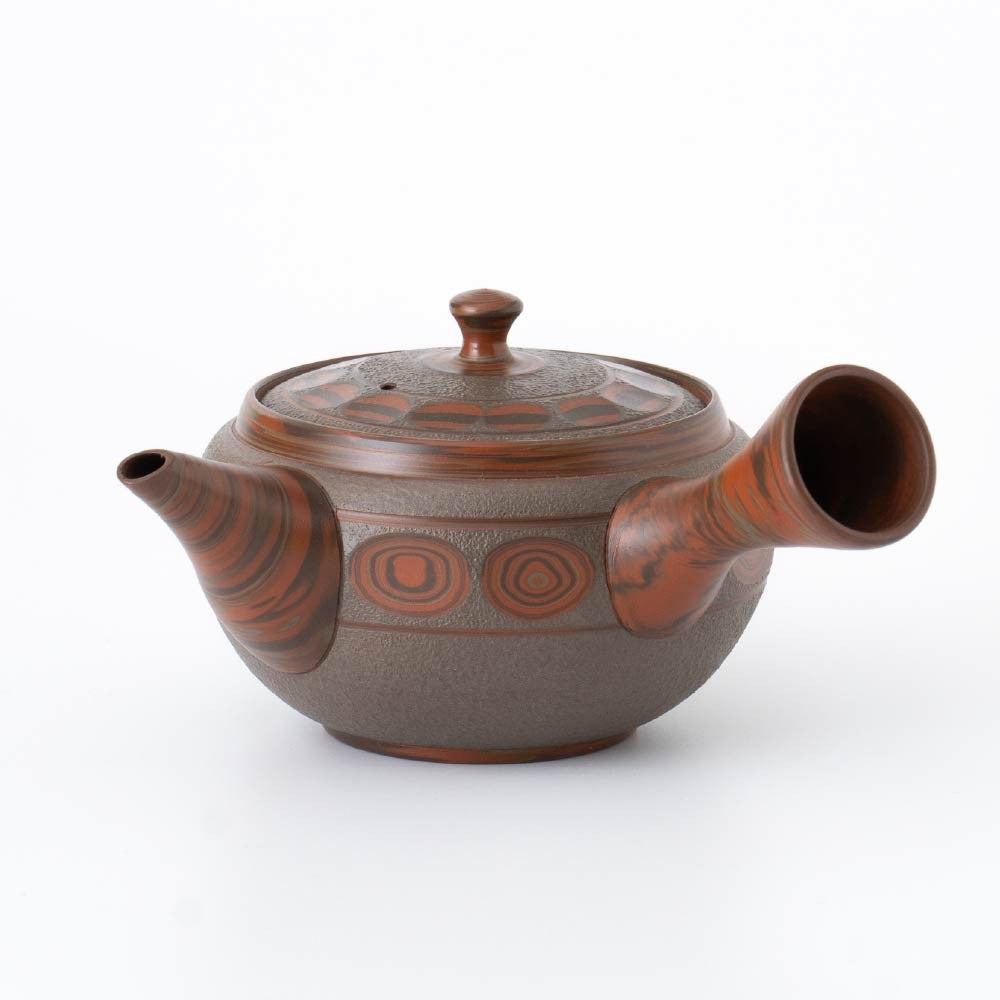 Kyusu Teapot Tokoname Yaki - Brown Marble [Built-in ceramic mesh filter]