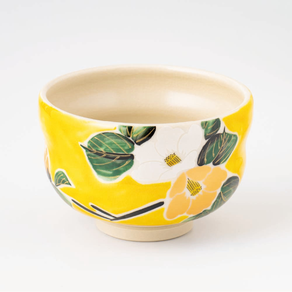 Matcha Tea bowl Chawan - 金彩椿 Gold Camellia with Wood Box
