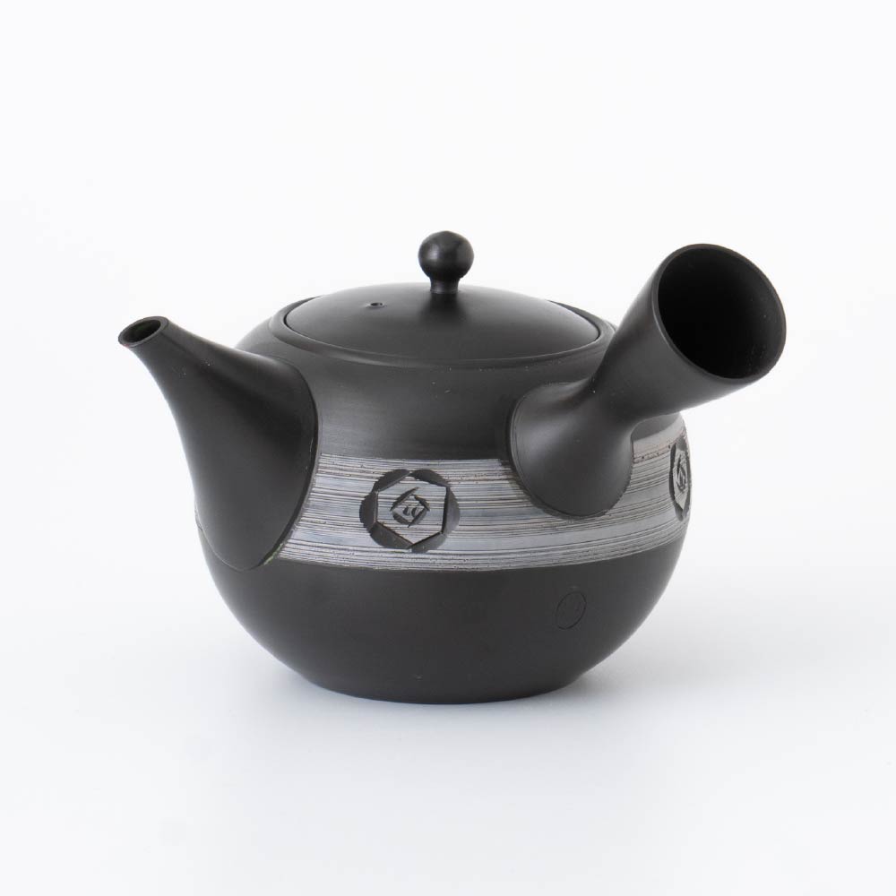 Kyusu Teapot Tokoname Yaki - Carved Floral [Built-in ceramic mesh filter]