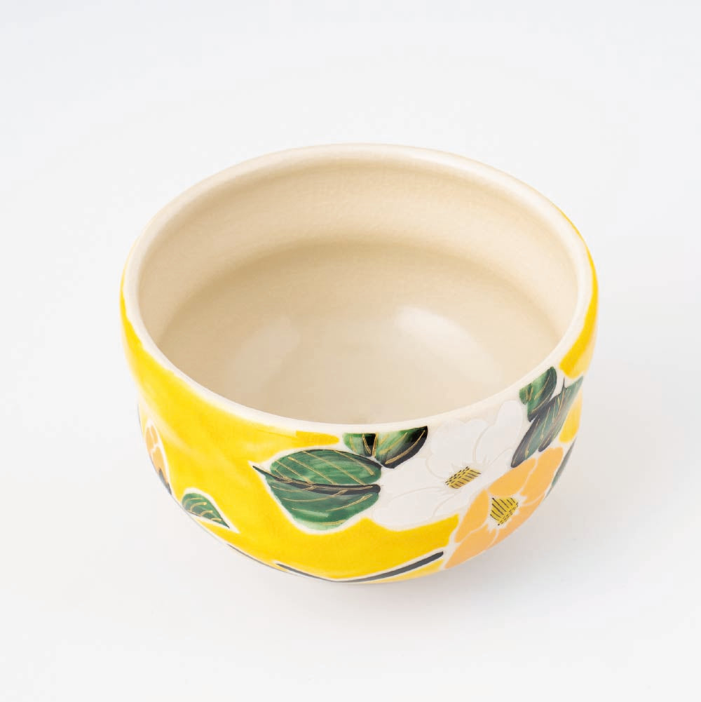 Matcha Tea bowl Chawan - 金彩椿 Gold Camellia with Wood Box