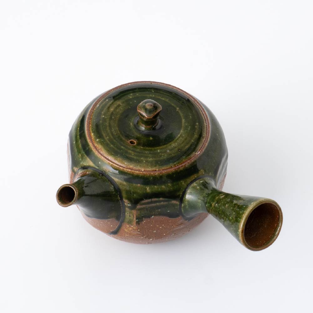 Kyusu Teapot Tokoname Yaki - Green Glaze [Built-in ceramic mesh filter]