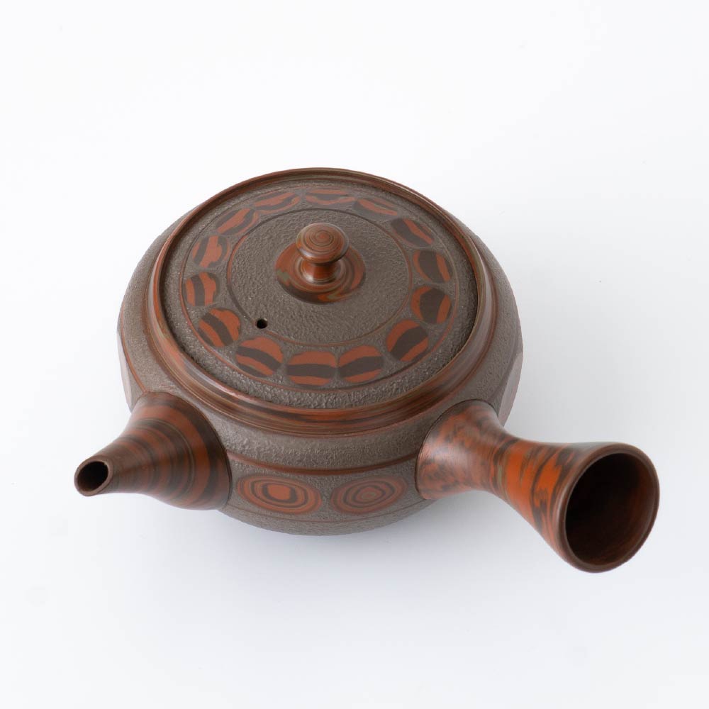 Kyusu Teapot Tokoname Yaki - Brown Marble [Built-in ceramic mesh filter]