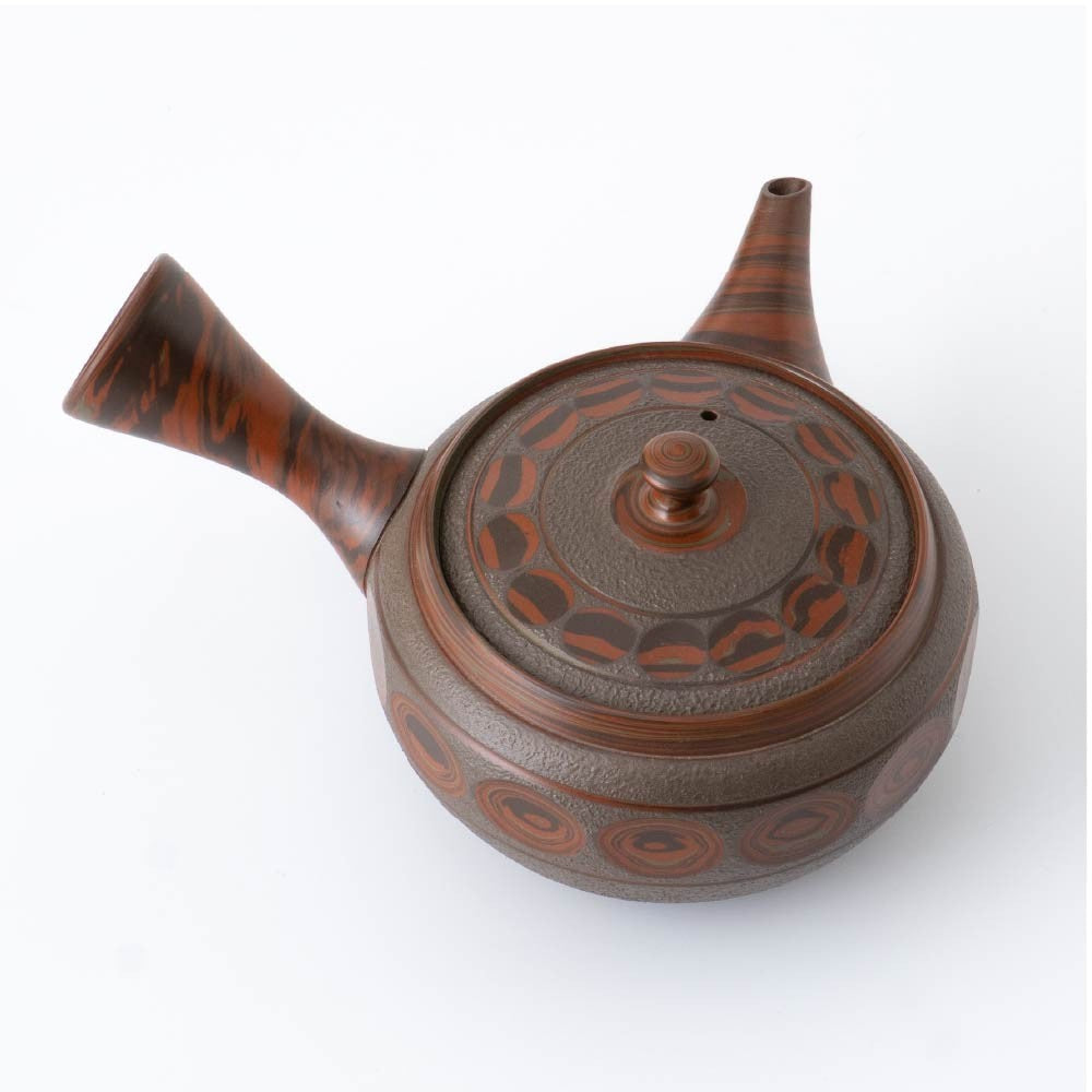Kyusu Teapot Tokoname Yaki - Brown Marble [Built-in ceramic mesh filter]