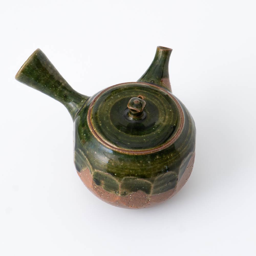 Kyusu Teapot Tokoname Yaki - Green Glaze [Built-in ceramic mesh filter]
