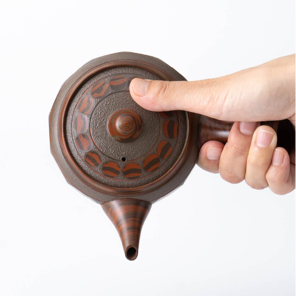 Kyusu Teapot Tokoname Yaki - Brown Marble [Built-in ceramic mesh filter]