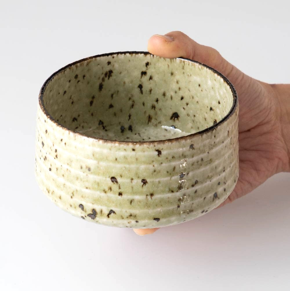 Matcha Tea Bowl Chawan -  Speckled Pale Lime Green