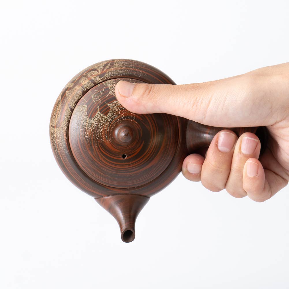 Kyusu Teapot Tokoname Yaki - Nerikomi Flower [Built-in ceramic mesh filter]