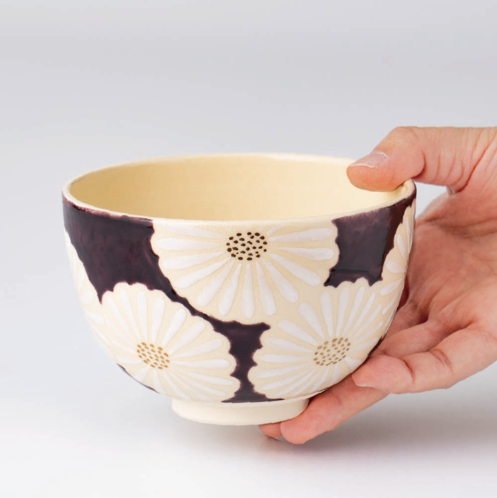 Matcha Tea bowl Chawan - 白菊雅 White Flower Chrysanthemum