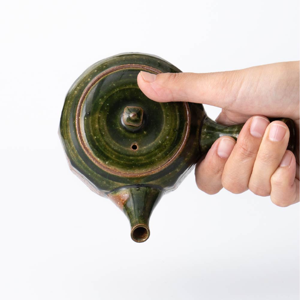 Kyusu Teapot Tokoname Yaki - Green Glaze [Built-in ceramic mesh filter]