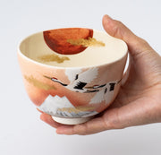 Matcha Tea bowl Chawan - Cranes and Mt. Fuji