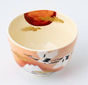Matcha Tea bowl Chawan - Cranes and Mt. Fuji