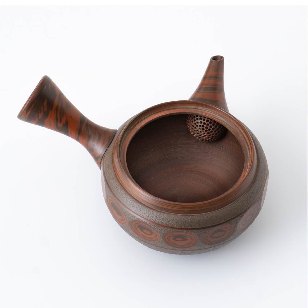 Kyusu Teapot Tokoname Yaki - Brown Marble [Built-in ceramic mesh filter]