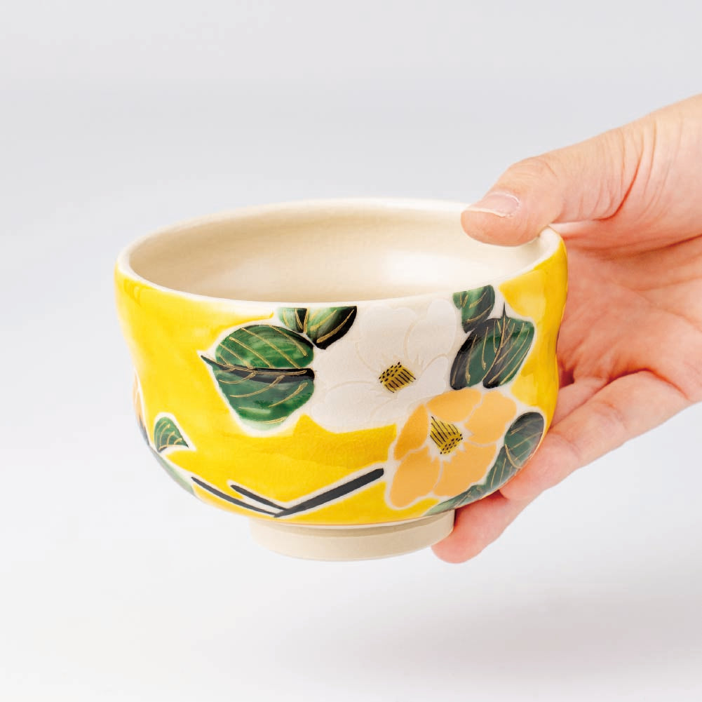 Matcha Tea bowl Chawan - 金彩椿 Gold Camellia with Wood Box