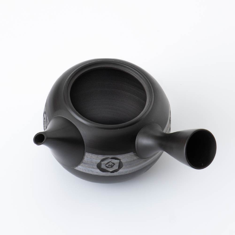 Kyusu Teapot Tokoname Yaki - Carved Floral [Built-in ceramic mesh filter]
