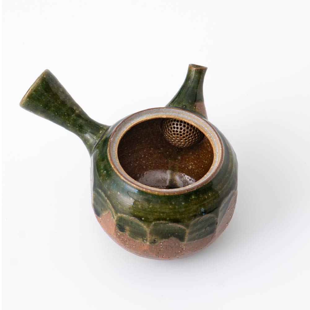 Kyusu Teapot Tokoname Yaki - Green Glaze [Built-in ceramic mesh filter]