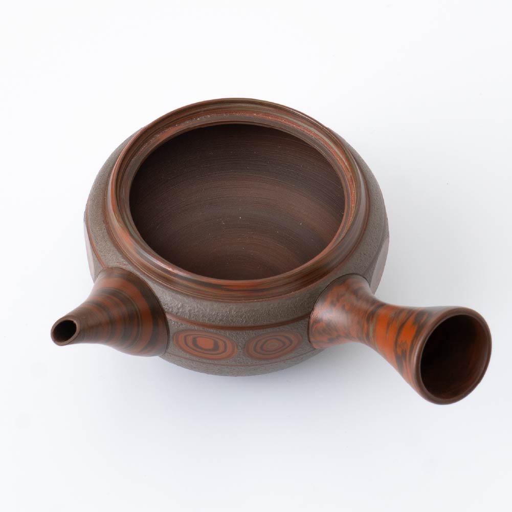 Kyusu Teapot Tokoname Yaki - Brown Marble [Built-in ceramic mesh filter]