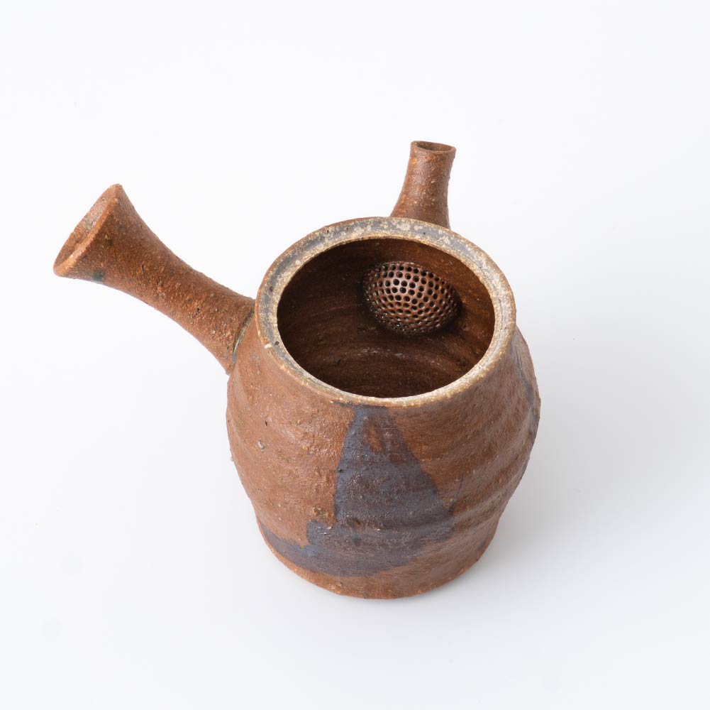 Kyusu Teapot - Rustic Brown [Built-in ceramic mesh filter]