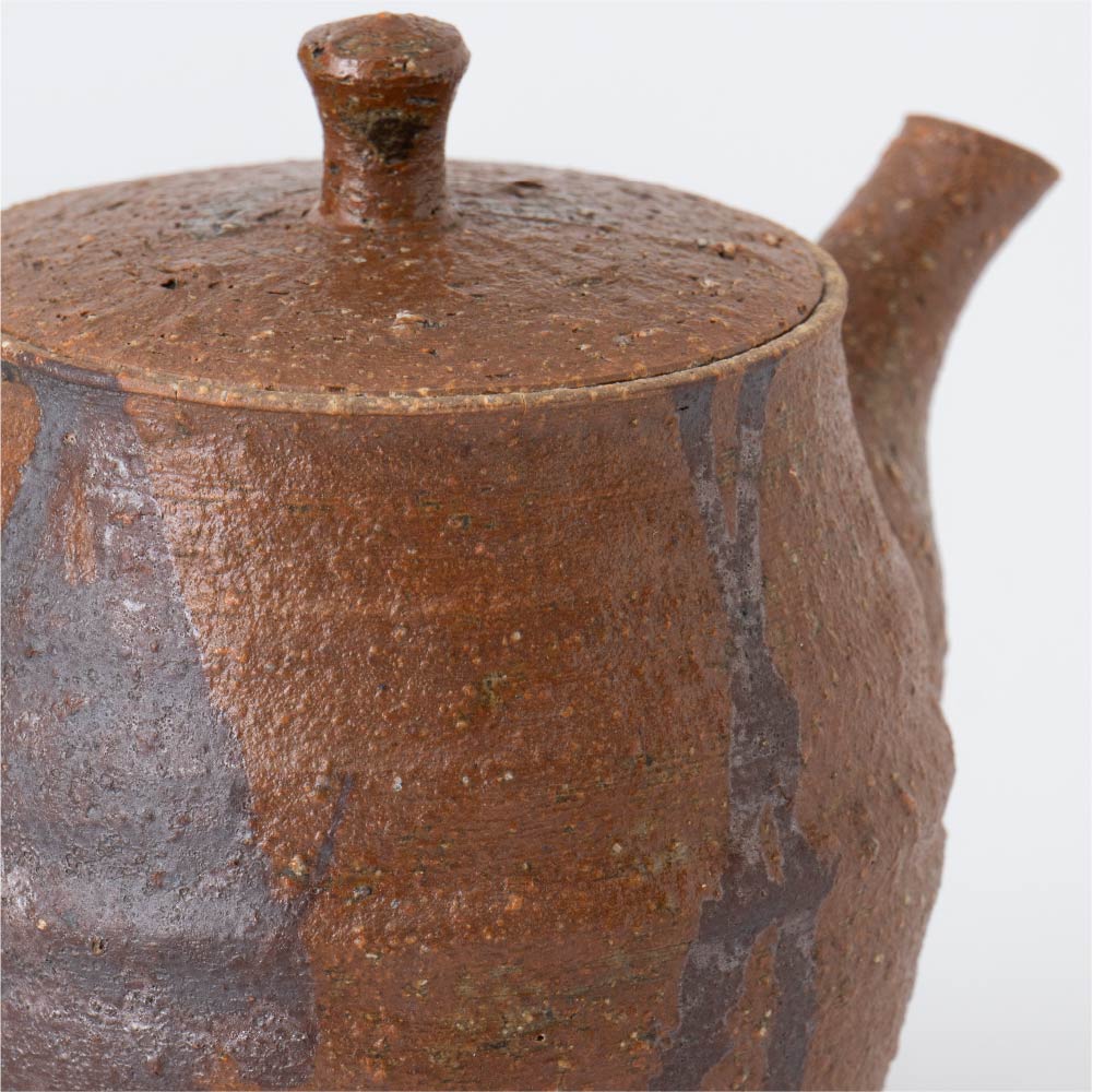 Kyusu Teapot - Rustic Brown [Built-in ceramic mesh filter]