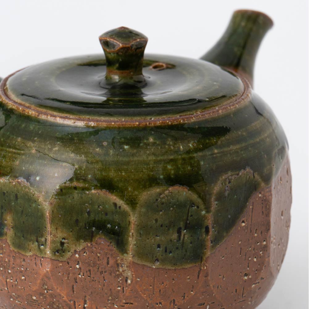 Kyusu Teapot Tokoname Yaki - Green Glaze [Built-in ceramic mesh filter]