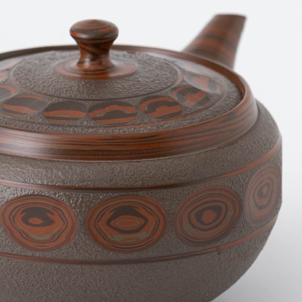 Kyusu Teapot Tokoname Yaki - Brown Marble [Built-in ceramic mesh filter]