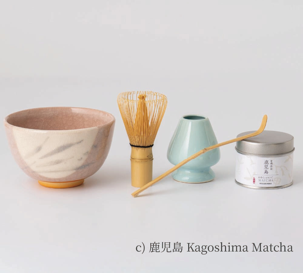 [Set of 5] Selectable Ceremonial Matcha & Tools (Pink Matcha Bowl)