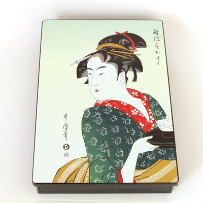 Japanese Square Tin Canister [Ukiyoe/浮世絵 -Japanese Lady in Kimono]