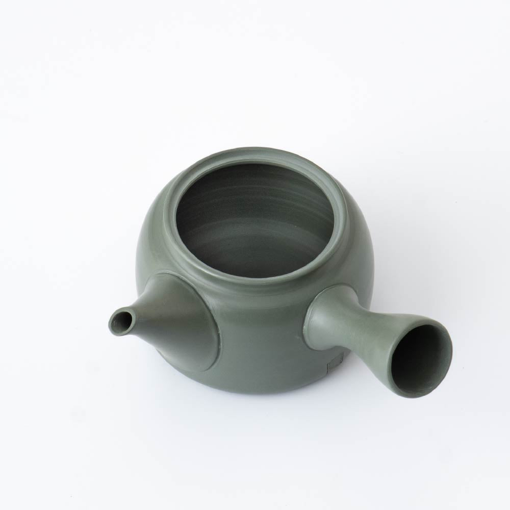 Kyusu Teapot Tokoname Yaki - Carved Bamboo [Built-in ceramic mesh filter]