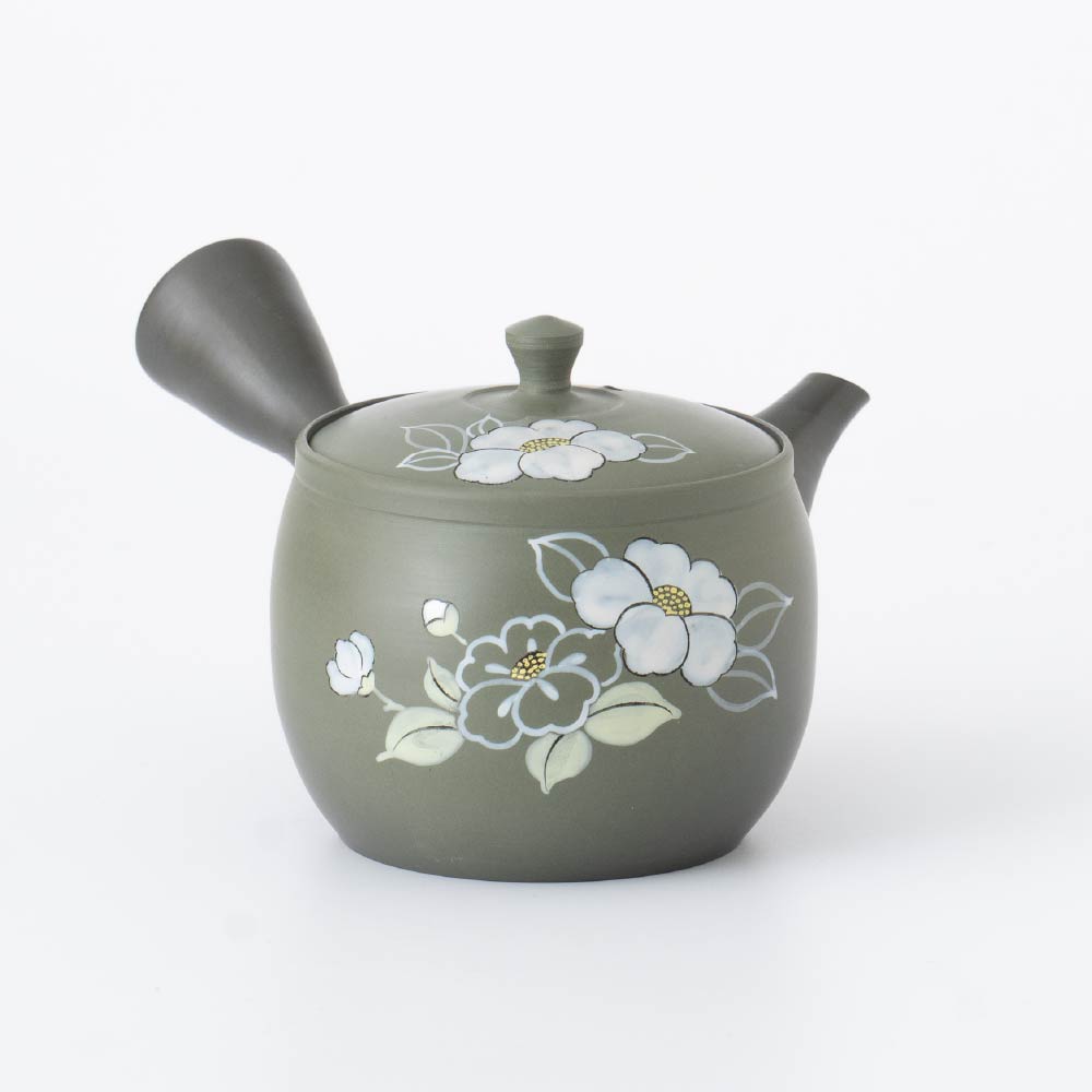 Kyusu Teapot Tokoname Yaki - Camellia Blossom [Built-in ceramic mesh filter]