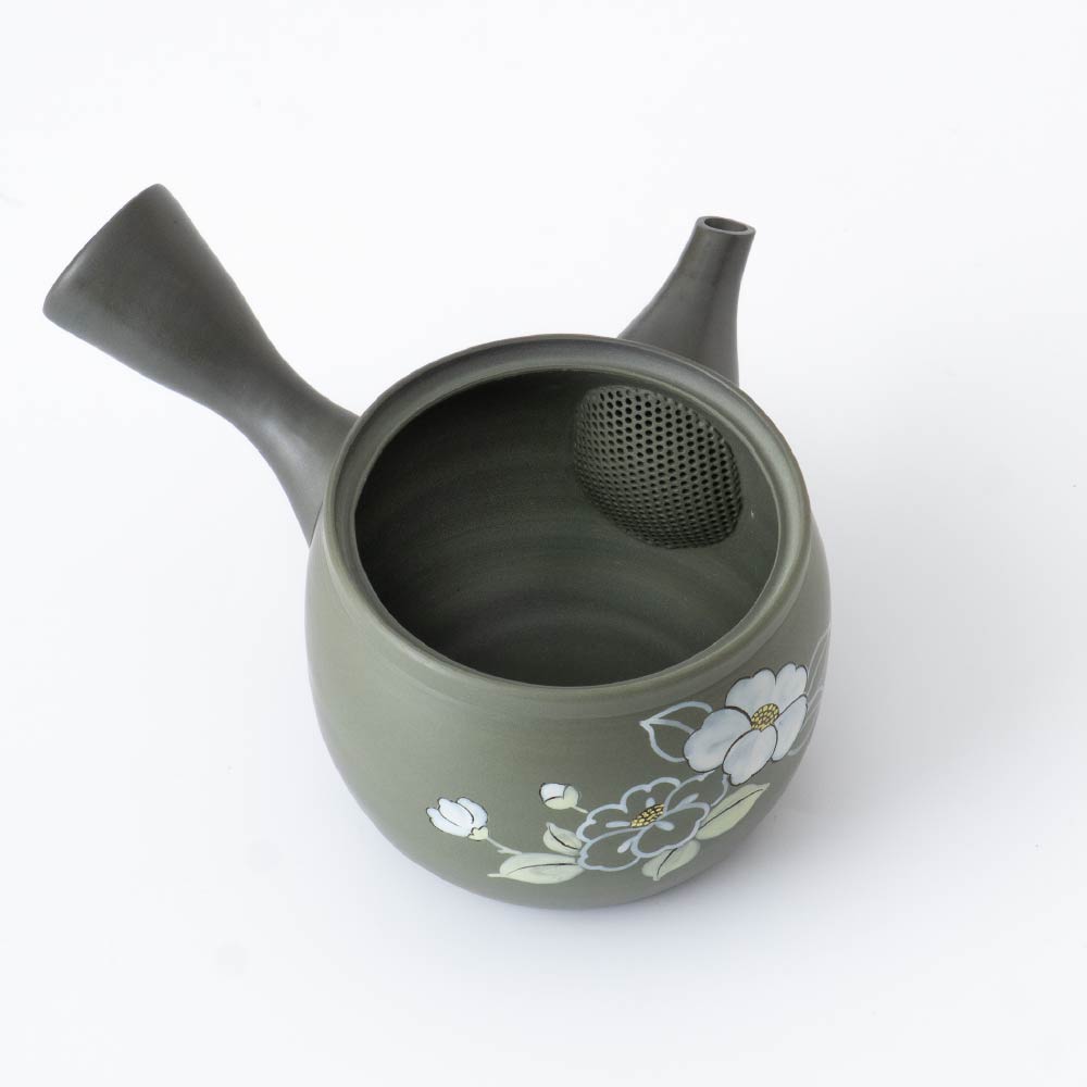 Kyusu Teapot Tokoname Yaki - Camellia Blossom [Built-in ceramic mesh filter]