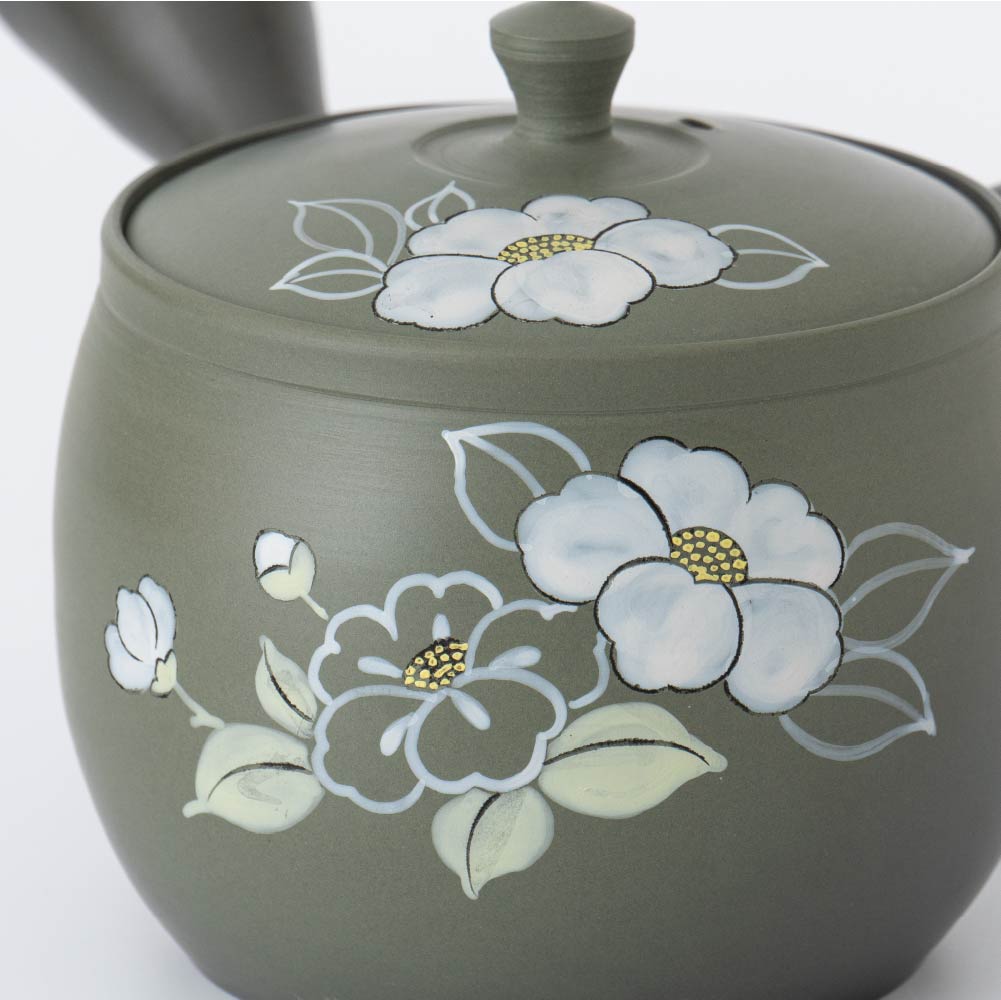 Kyusu Teapot Tokoname Yaki - Camellia Blossom [Built-in ceramic mesh filter]