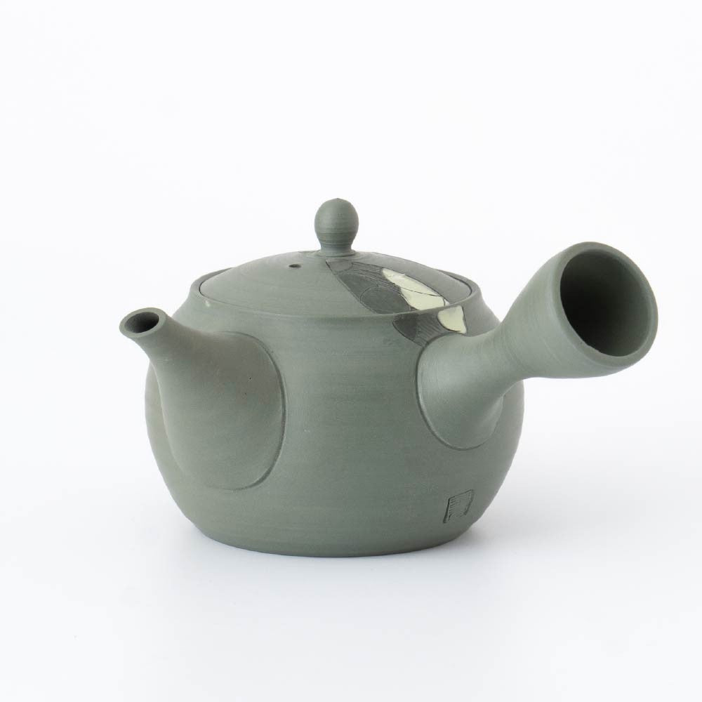 Kyusu Teapot Tokoname Yaki - Carved Blossom [Built-in ceramic mesh filter]