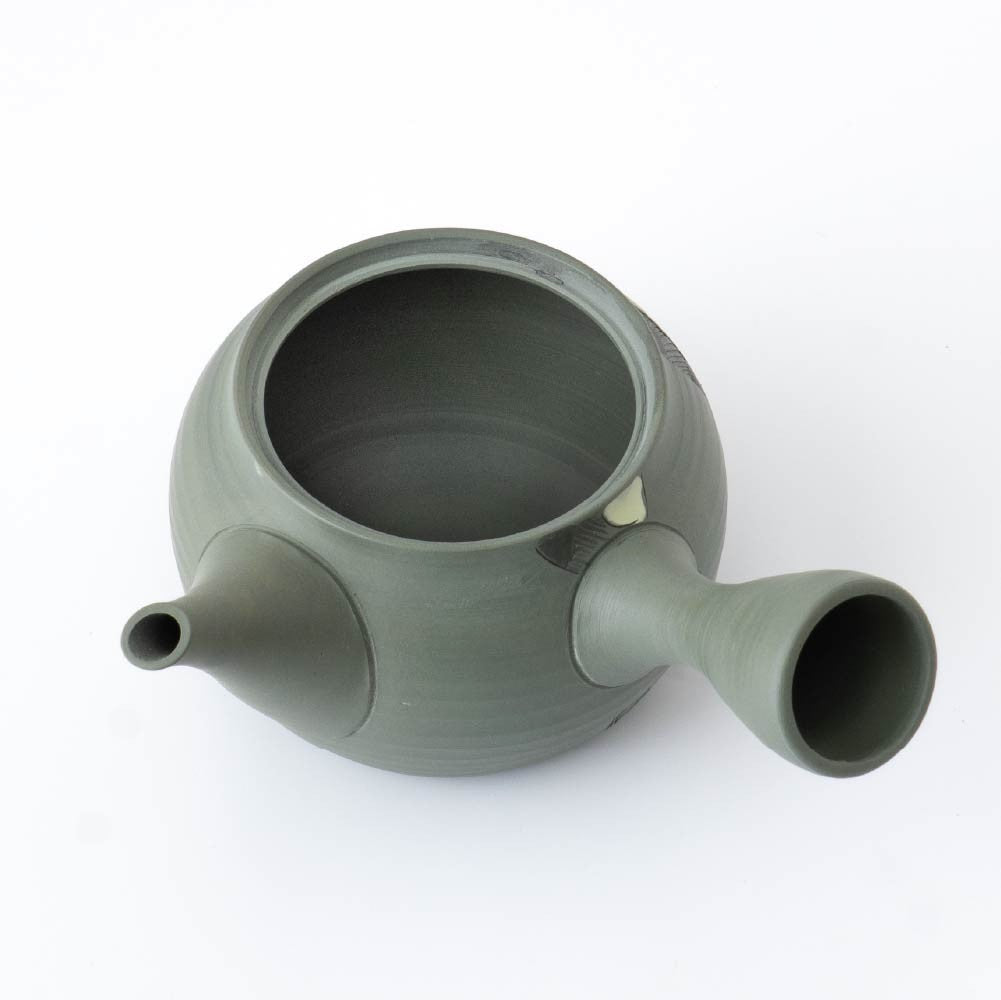 Kyusu Teapot Tokoname Yaki - Carved Blossom [Built-in ceramic mesh filter]