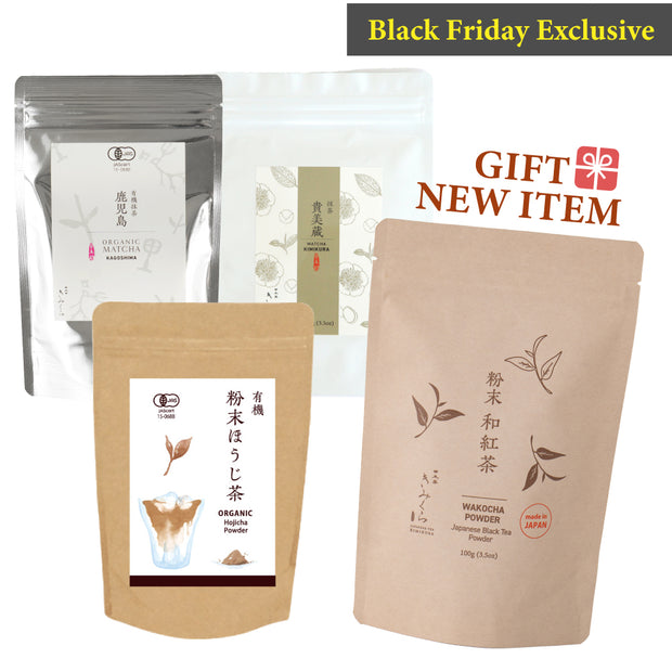 [Black Friday Exclusive] Assorted Japanese Tea Powders – Matcha (KAGOSHIMA/KIMIKURA), Hojicha, and Gift Wakocha